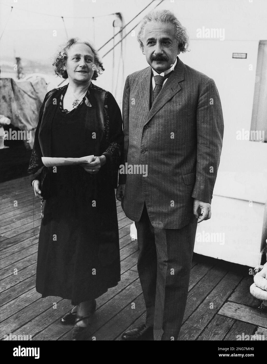 Albert Einstein and his wife Elsa arrive on board of the S.S ...