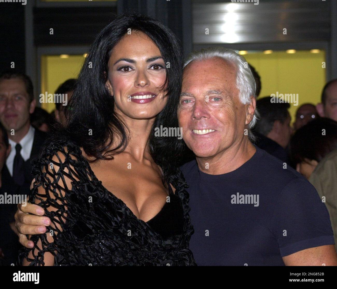 Italian stylist Giorgio Armani welcomes Italian actress Maria