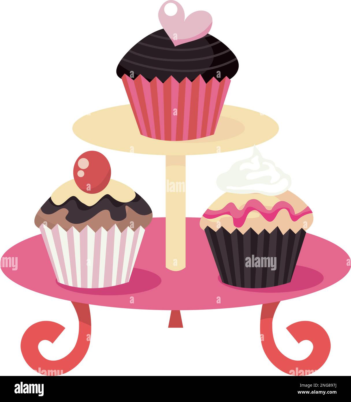 A cartoon vector illustration of cupcakes on cupcakes stand Stock