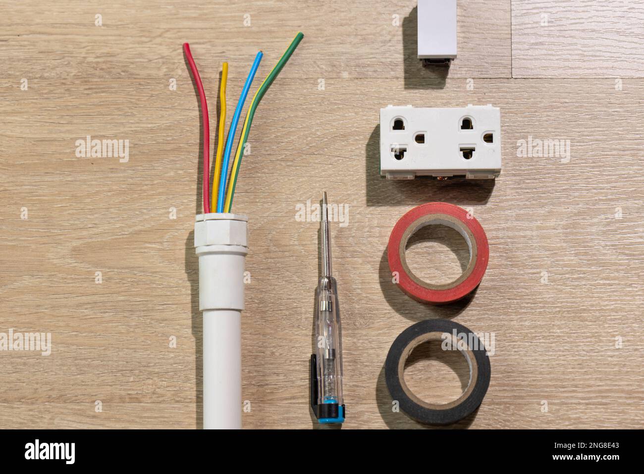 Electrician repair wire in PVC Conduit , renovate home Stock Photo Alamy