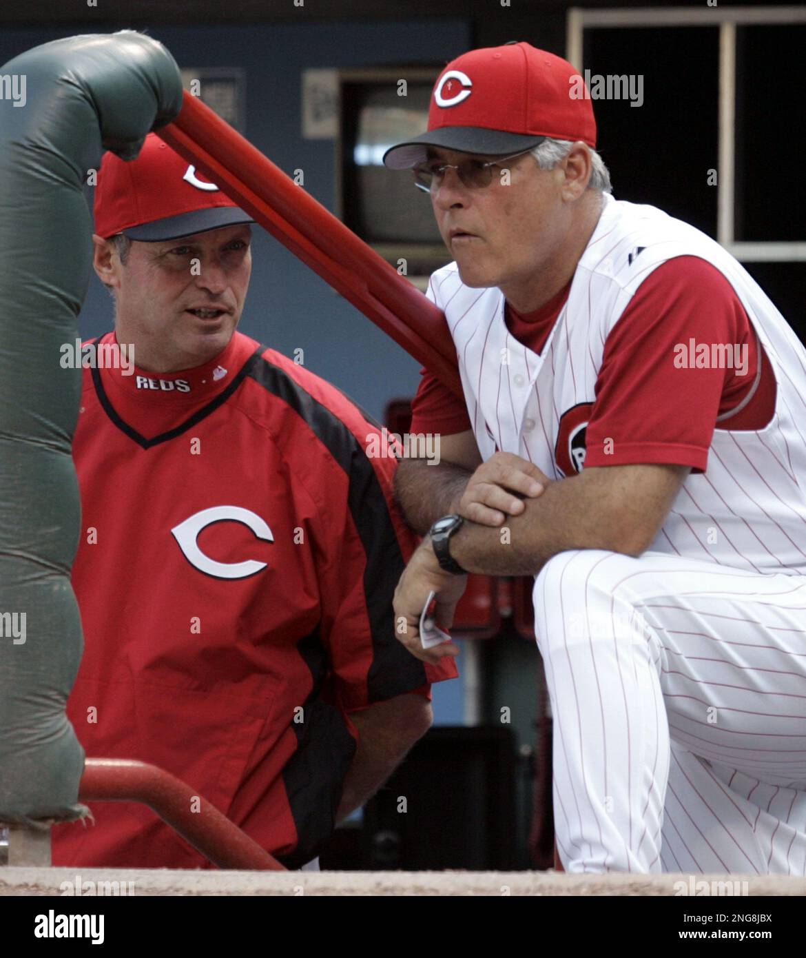 Cincinnati Reds manager Jerry Narron, left, talks with bench coach Bucky  Dent during a baseball game with the Chicago White Sox, Saturday, June 17,  2006, in Cincinnati. (AP Photo/Al Behrman Stock Photo 