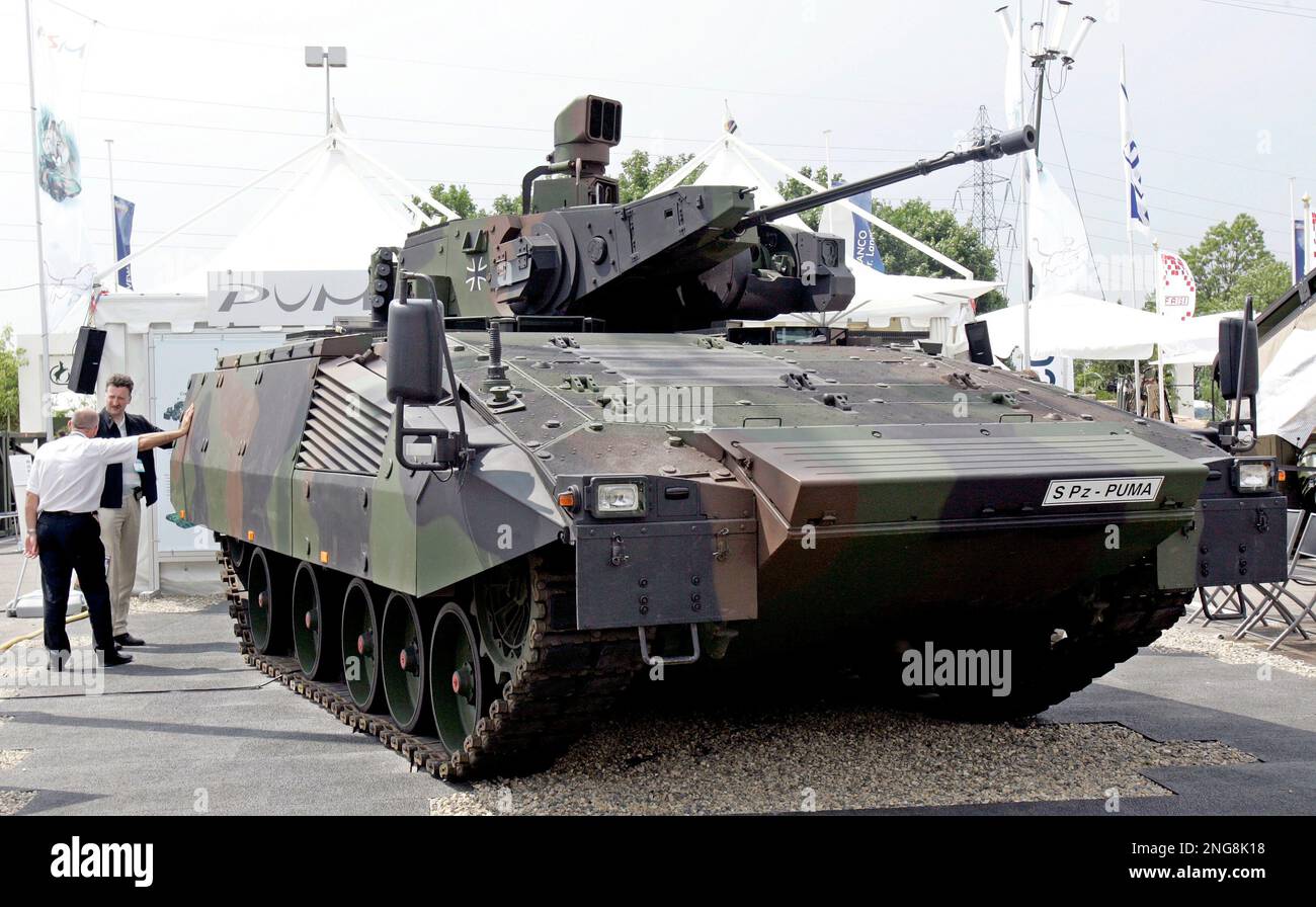 A German S Pz Puma equipped with an effective vision concept and a 30mm  Mauser canon is on display at the Eurosatory arms show, in Villepinte,  outside Paris, Wednesday, June 14, 2006.