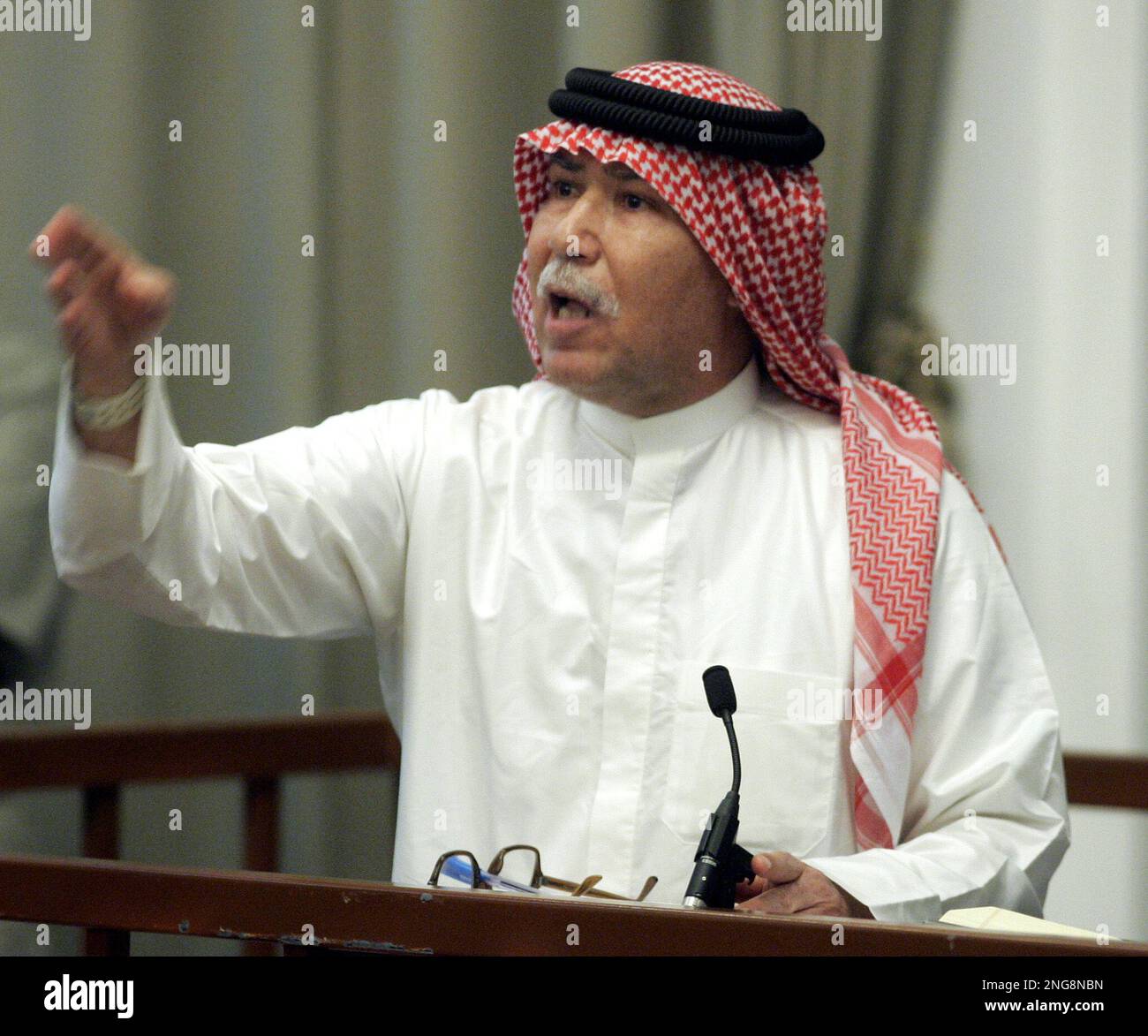 Iraqi Barzan Ibrahim alTikriti, a codefendant of former Iraqi President Saddam Hussein argues
