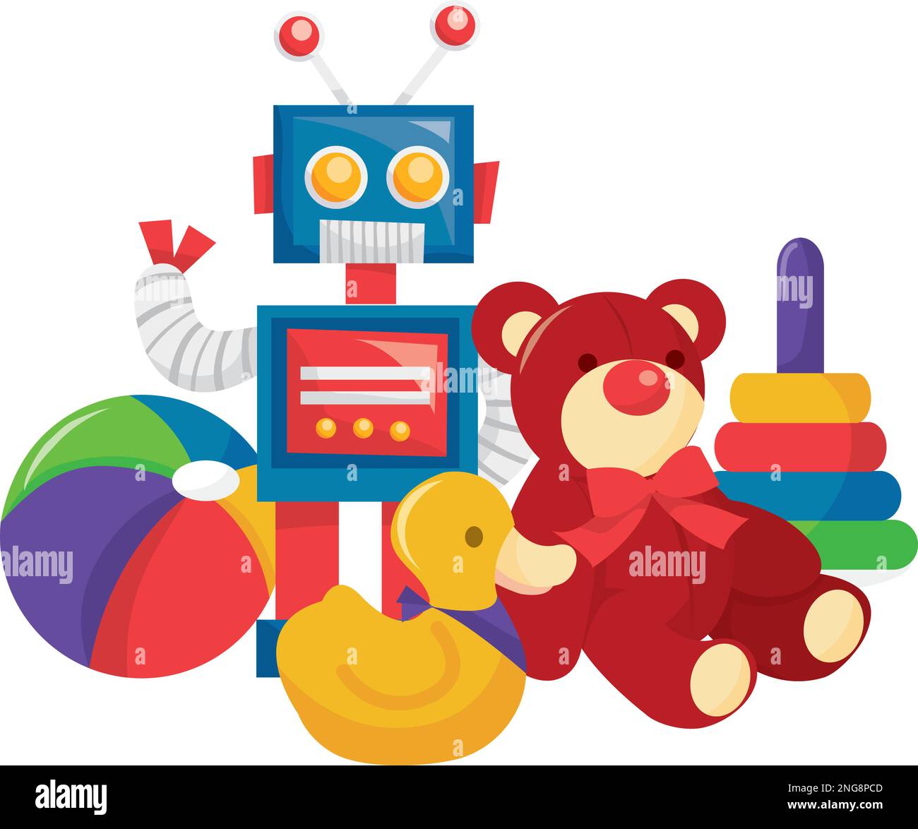 A cartoon vector illustration of children’s toy collection like robots