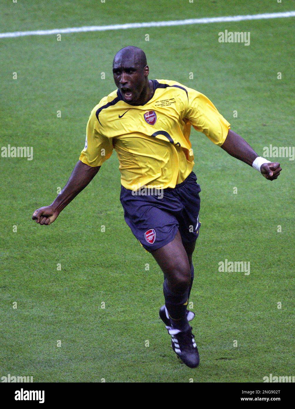 Arsenal's Sol Campbell celebrates after scoring against Barcelona
