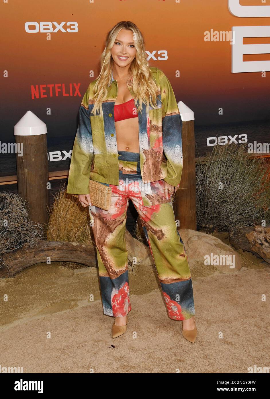 LOS ANGELES, CALIFORNIA - FEBRUARY 16: Camille Kostek attends the Los Angeles premiere of Netflix's 'Outer Banks at Regency Village Theatre on Februar Stock Photo