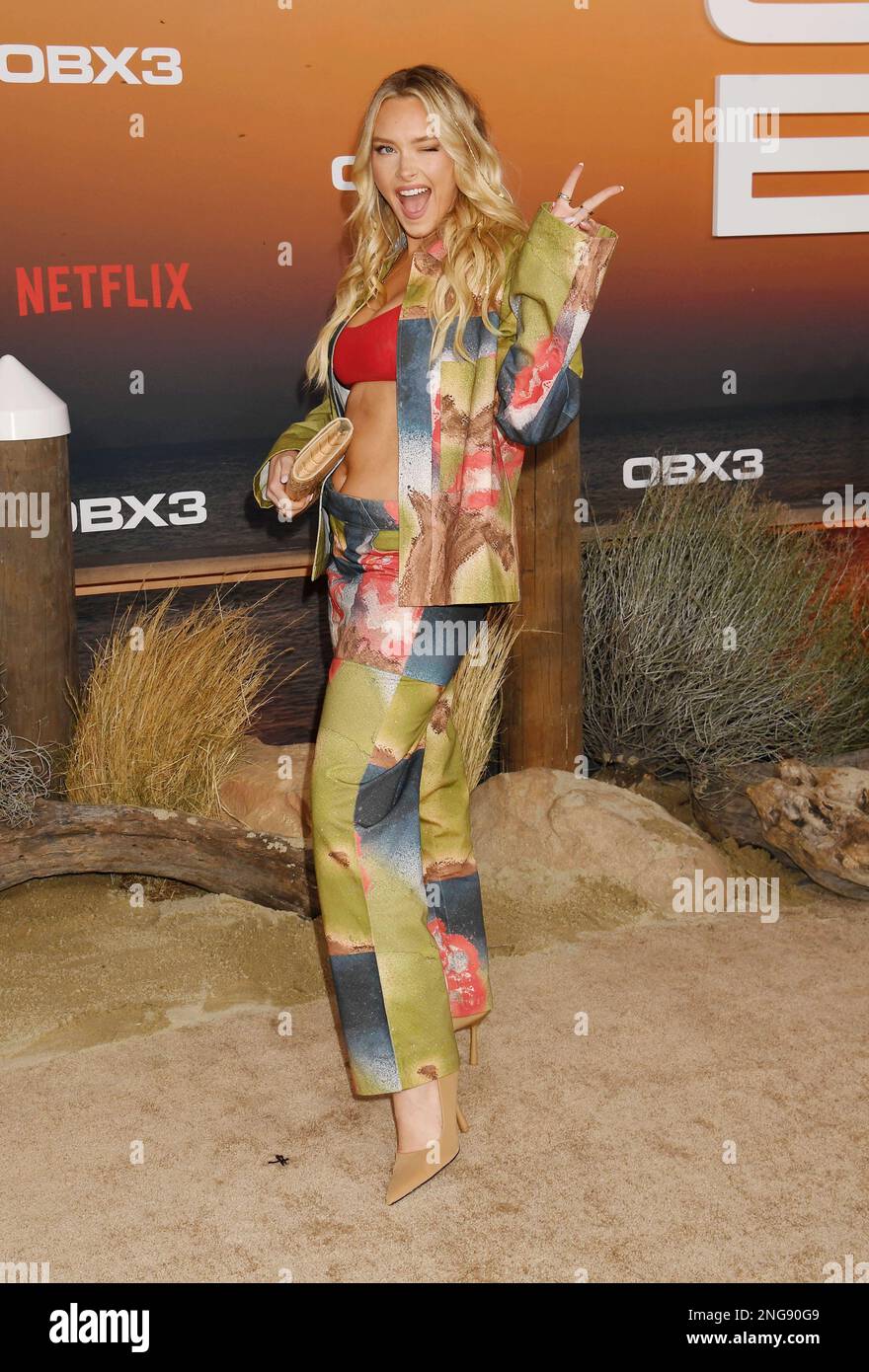 LOS ANGELES, CALIFORNIA - FEBRUARY 16: Camille Kostek attends the Los Angeles premiere of Netflix's 'Outer Banks at Regency Village Theatre on Februar Stock Photo