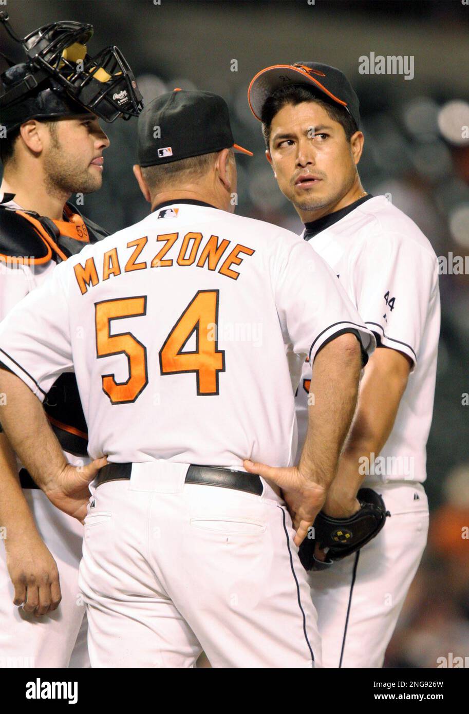 Baltimore Orioles pitching coach Leo Mazzone models the 1932 Baltimore  Black Sox uniform that will be worn in tribute to the Negro League team in  the game against the Boston Red Sox