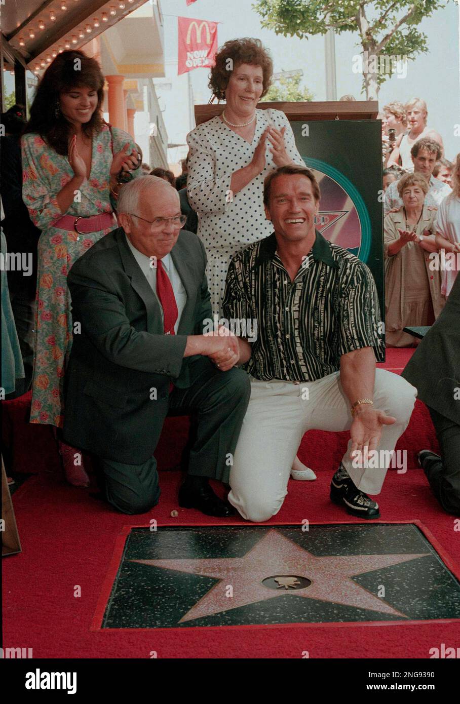 Actor and bodybuilder Arnold Schwarzenegger gets a star on the Hollywood Walk of Fame, June 2