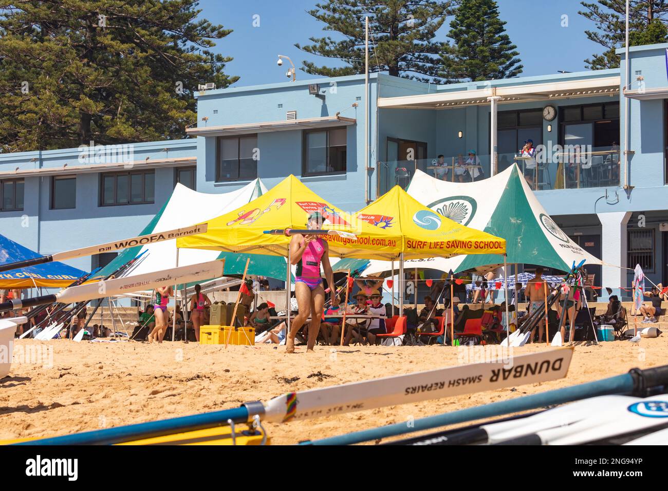 Australian surfboat racing carnival in 2023 at Collaroy beach in Sydney Australia Stock Photo