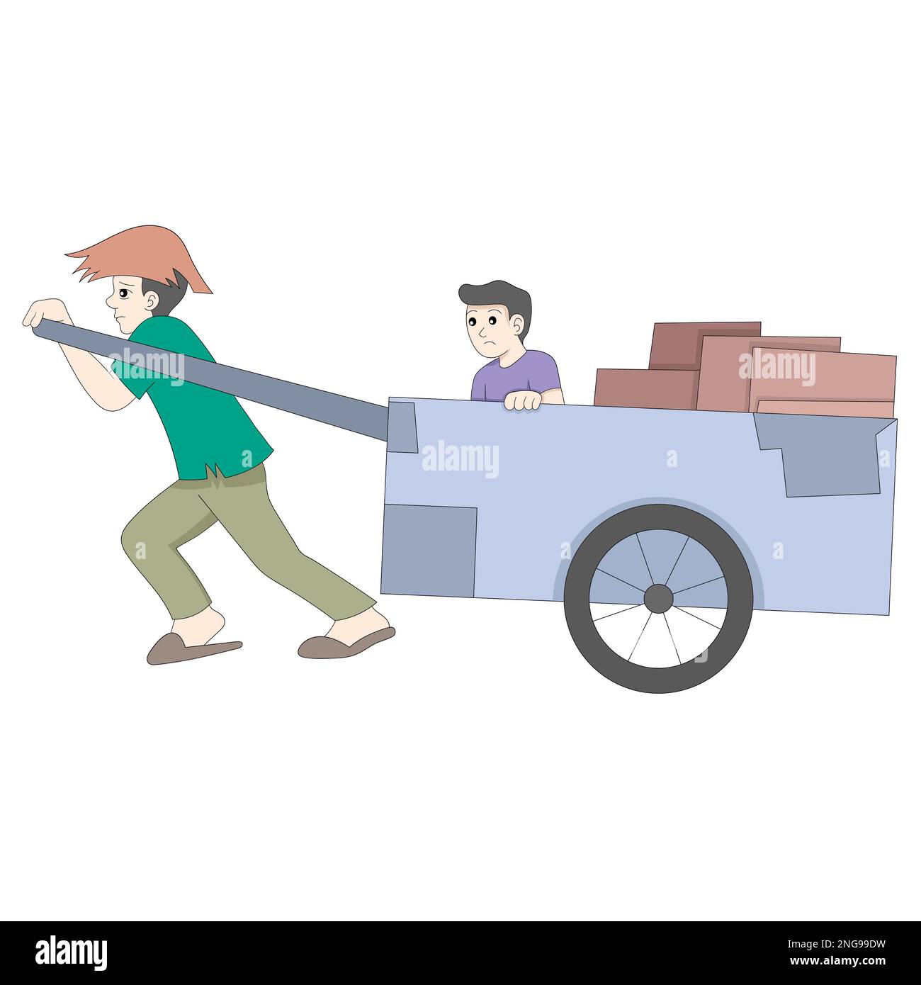 a homeless poor man is pulling a cart Stock Vector