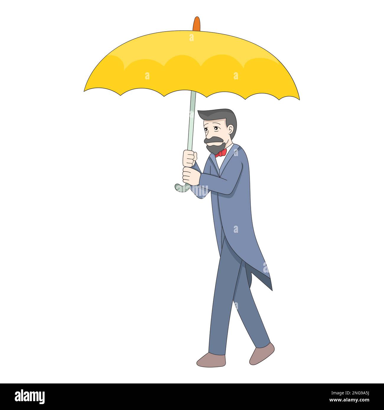 a bearded old man walked with an umbrella. vector design illustration art Stock Vector