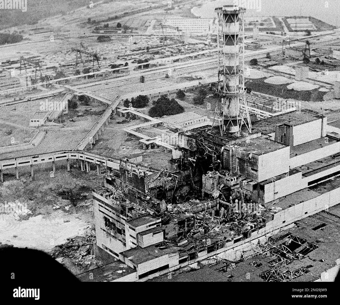 An aerial view of the Chernobyl nucler power plant, the site of the ...