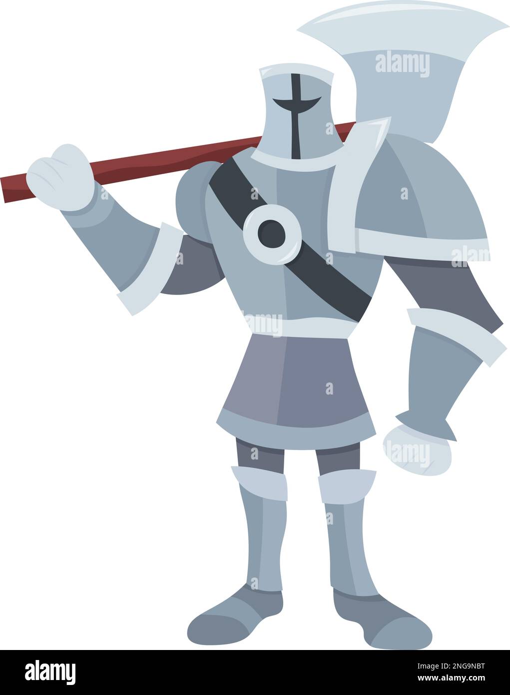 A cartoon vector illustration of medieval soldier with a giant axe. Stock Vector