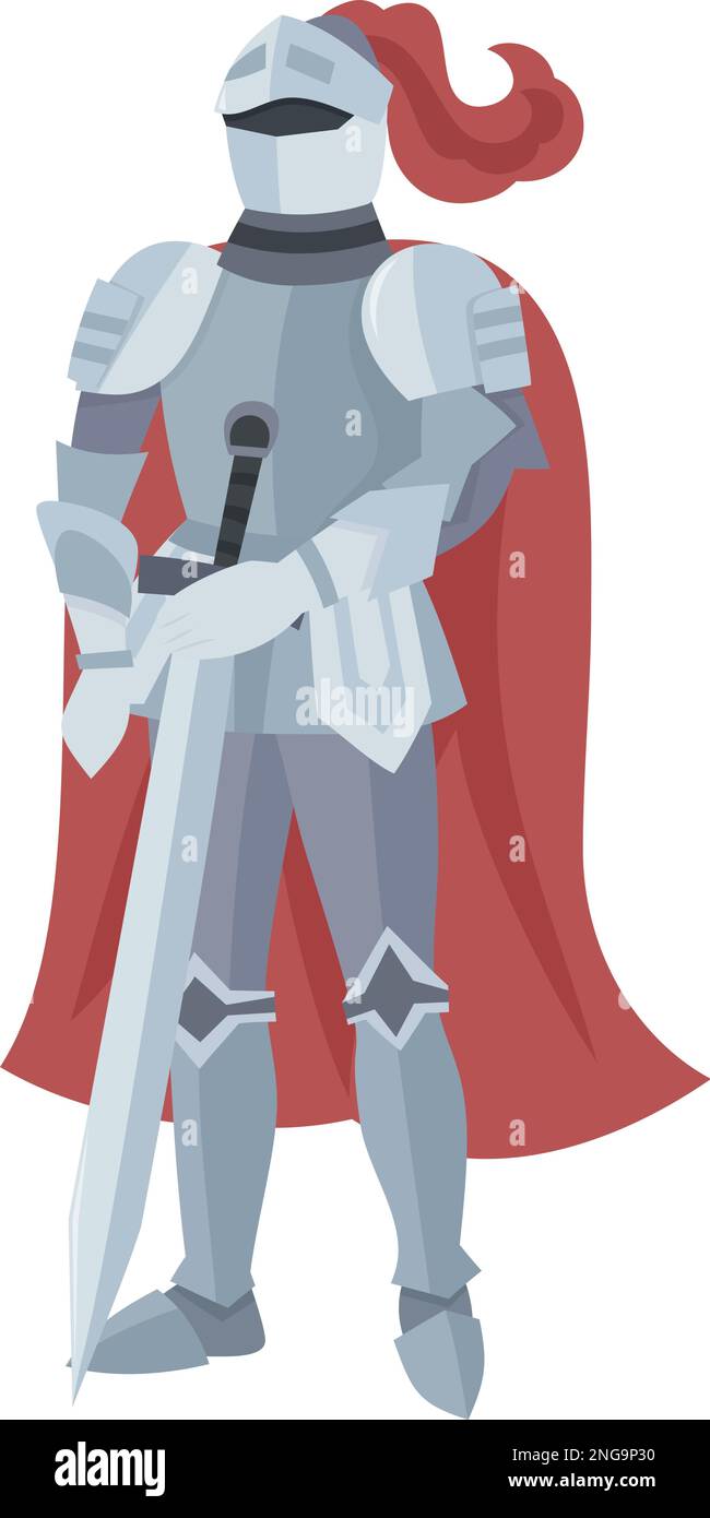 A cartoon vector illustration of medieval knight with a sword. Stock Vector