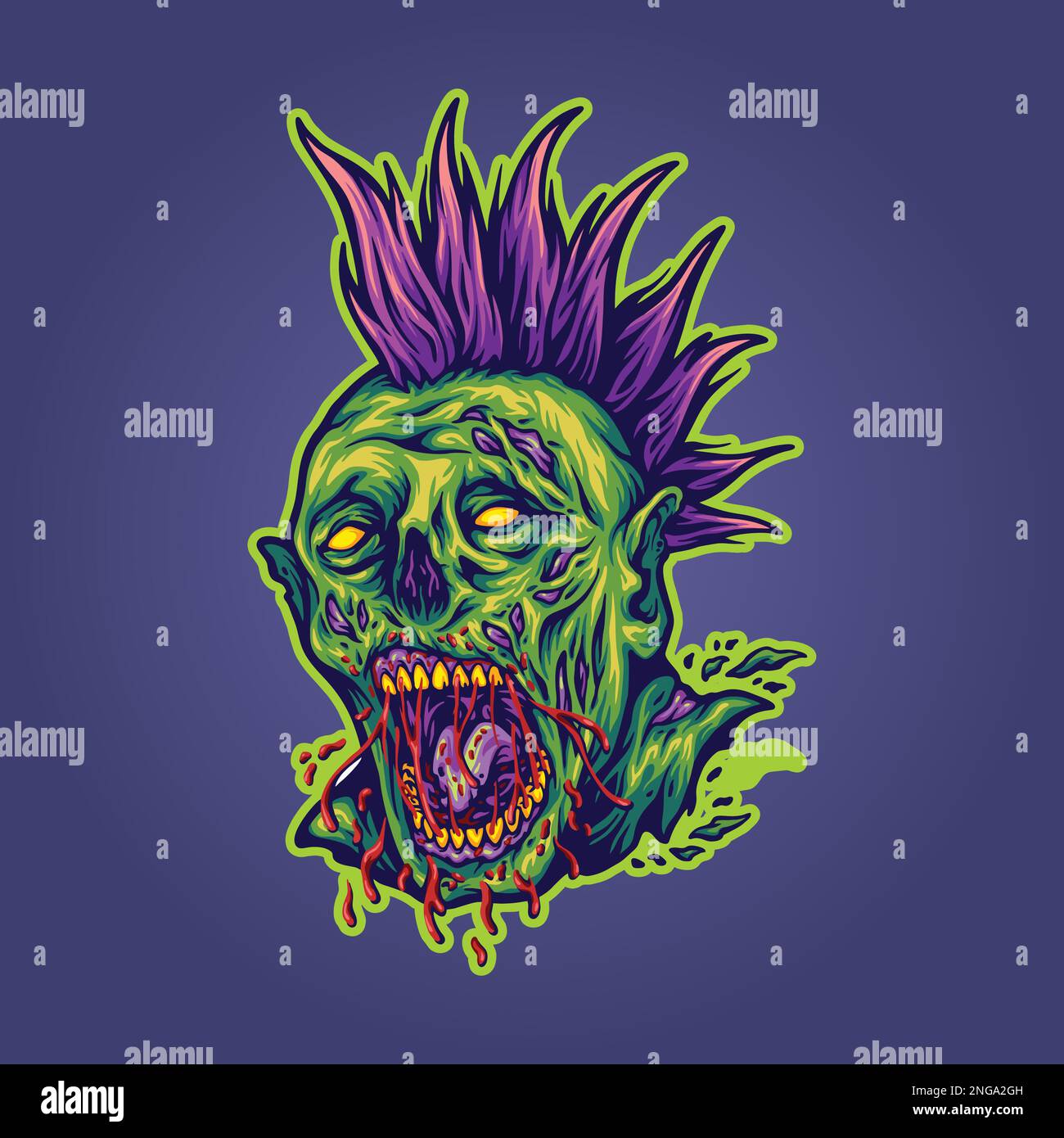 Creepy zombie monster head grunge punk illustration vector illustrations for your work logo, merchandise t-shirt, stickers and label designs, poster Stock Vector