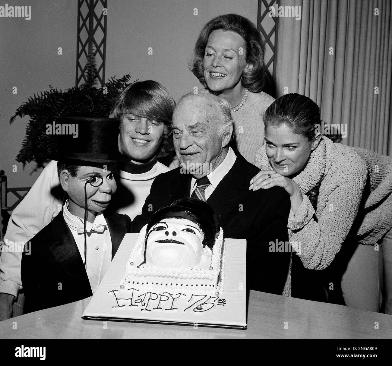 Edgar Bergen celebrates his 75th birthday with his family in his