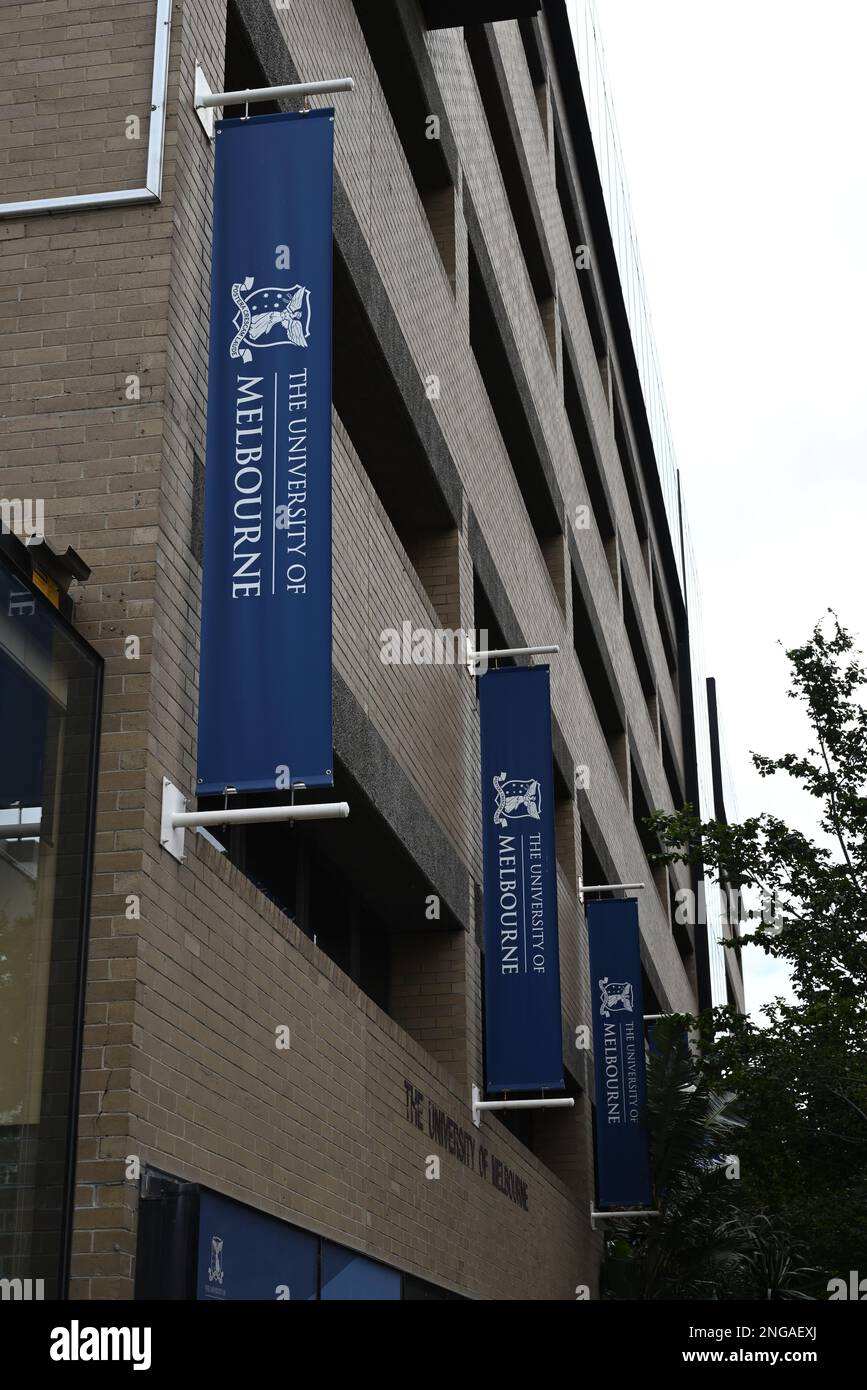 University of Melbourne banner on the side of one of the university