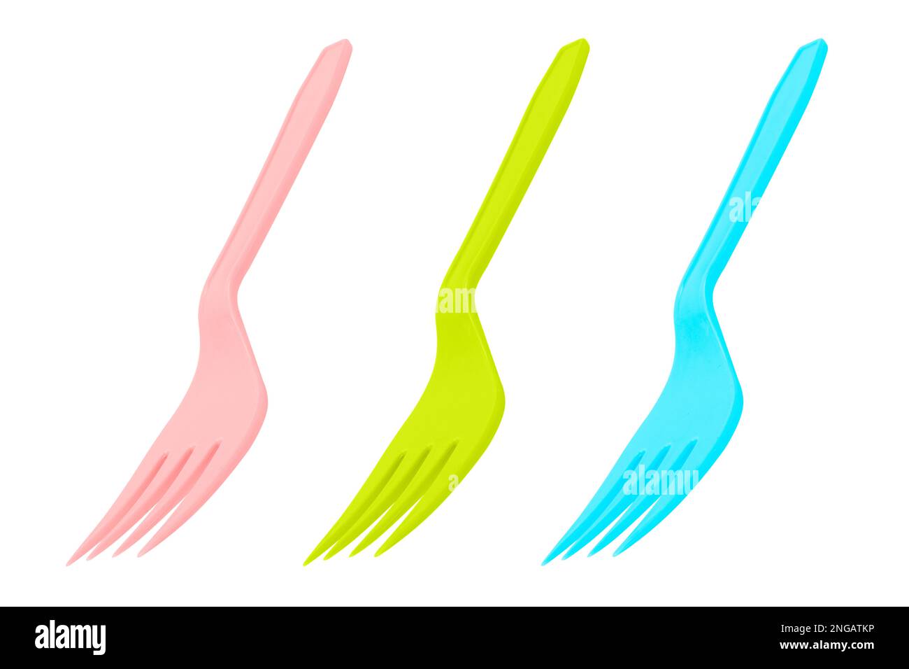 Plastic fork isolated on white background. Disposable tableware set isolated with clipping path. Stock Photo