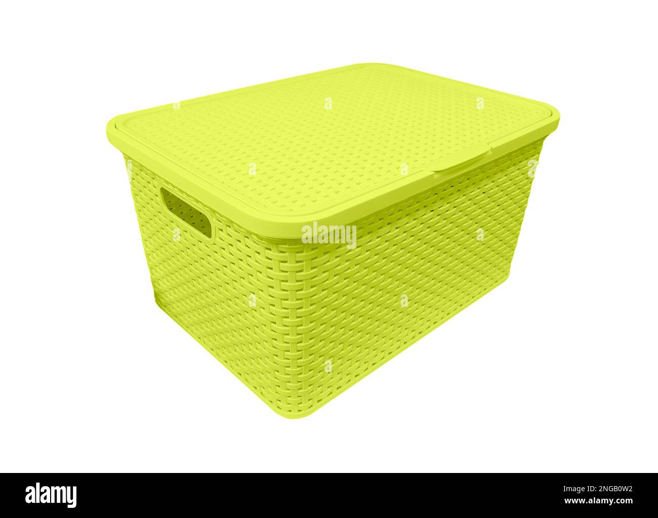 Yellow plastic storage box isolated on white background. Plastic box