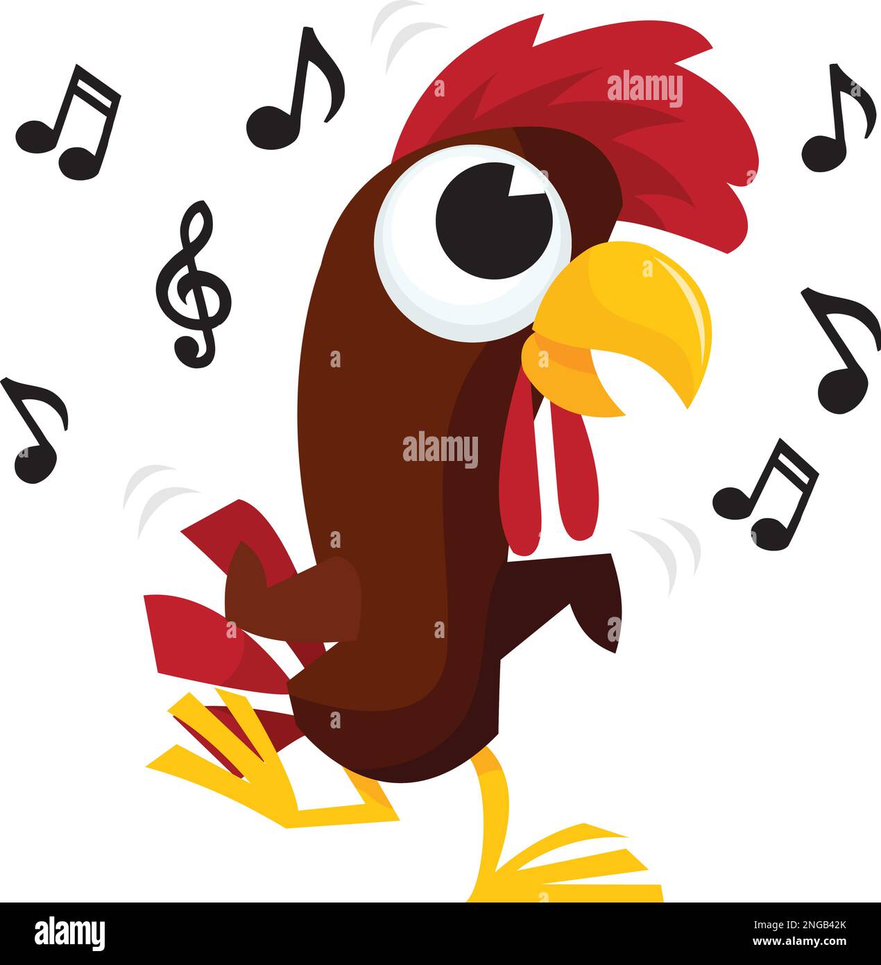 A vector illustration of a cartoon rooster chicken doing a chicken