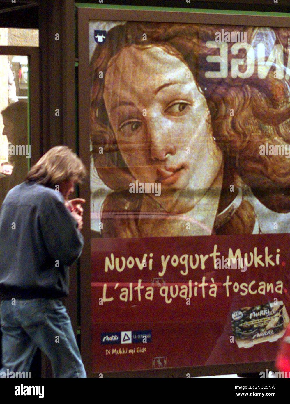 A Poster Advertising An Italian Yogurt Is Seen In Downtown Florence a-poster-advertising-an-italian-yogurt-is-seen-in-downtown-florence