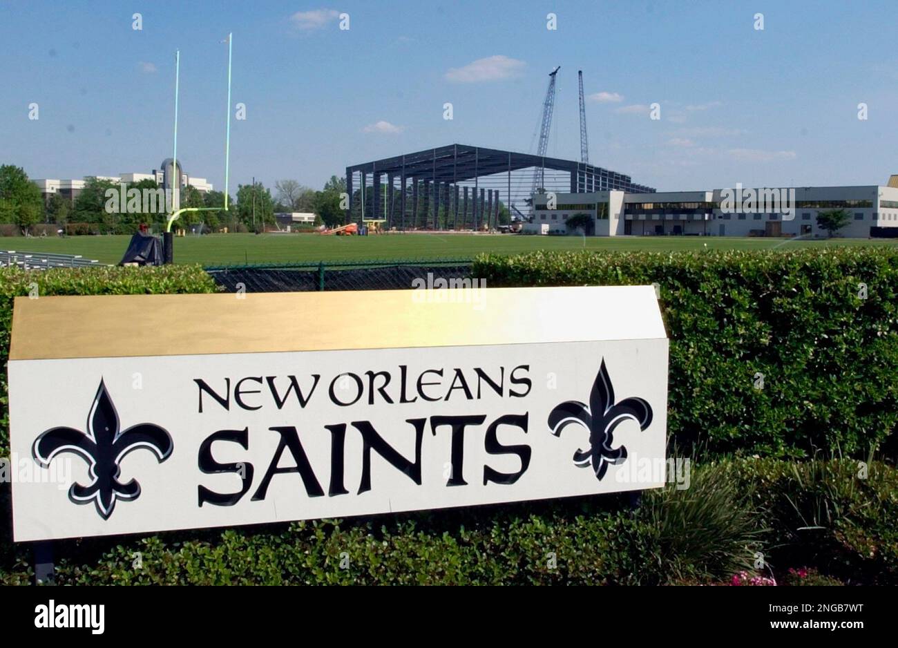 The indoor practice facility is beginning to take shape at the New Orleans  Saints training facility in Metairie, La., as seen Tuesday, April 15, 2003.  Saints general manager Mickey Loomis said the
