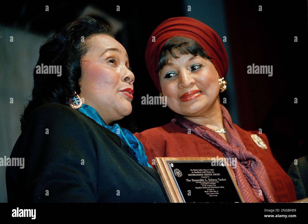 Coretta Scott King, left, presents the Distinguished Service Award to C ...
