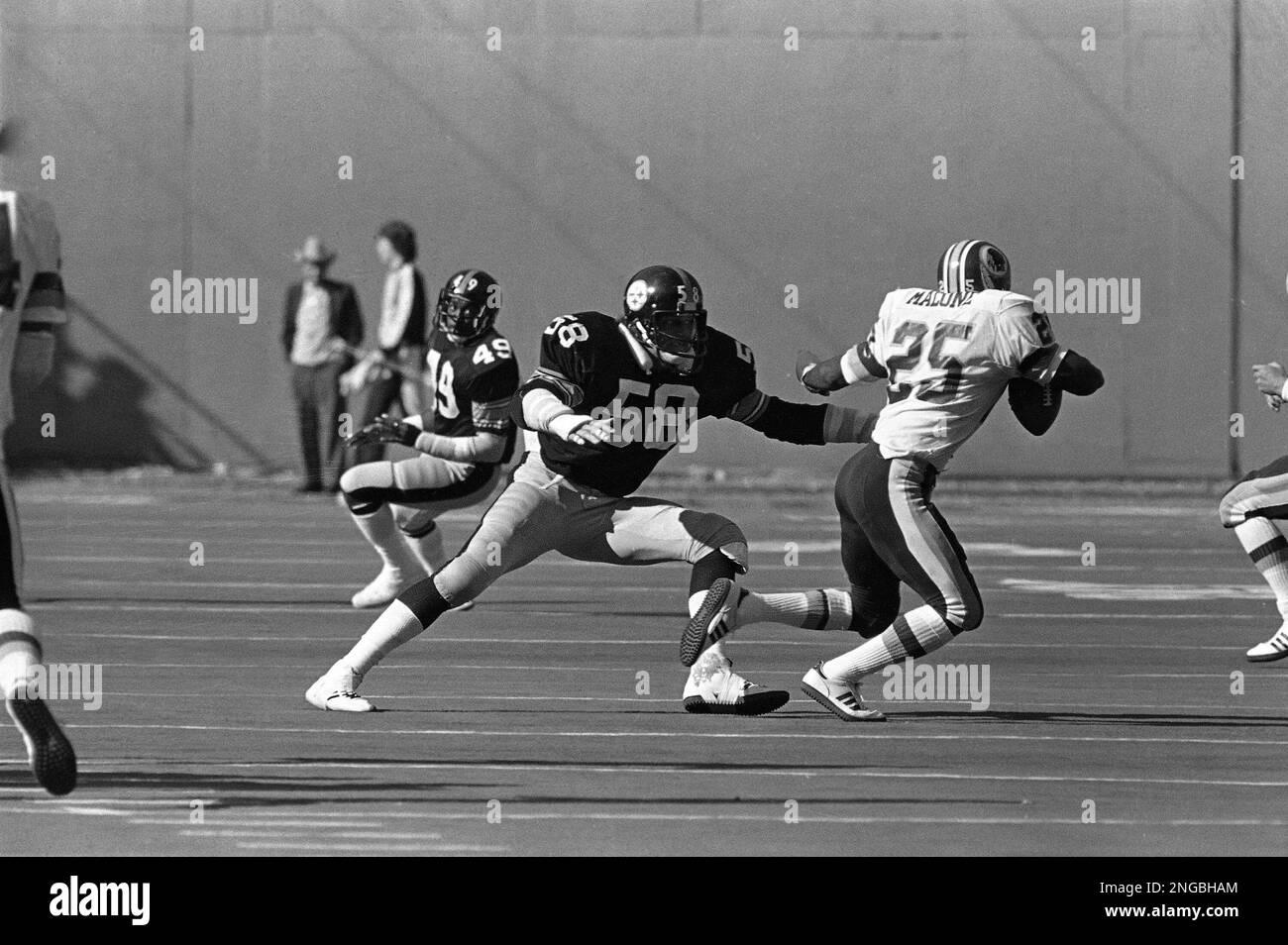 Jack Lambert of the Pittsburgh Steelers (58) is shown in action, 1979