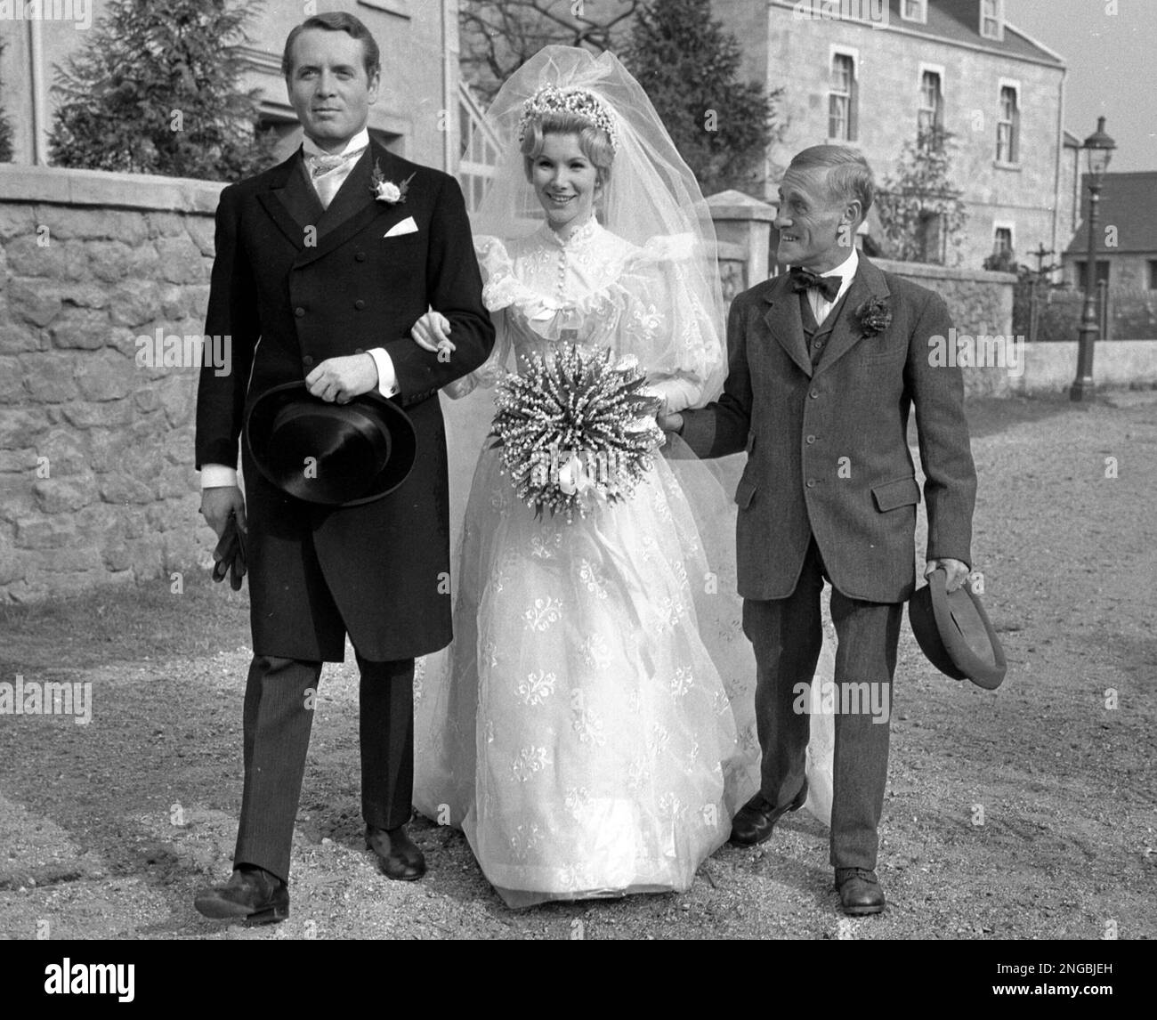 Patrick McGoohan, left, Susan Hampshire, centre, and Wilfred Brambell