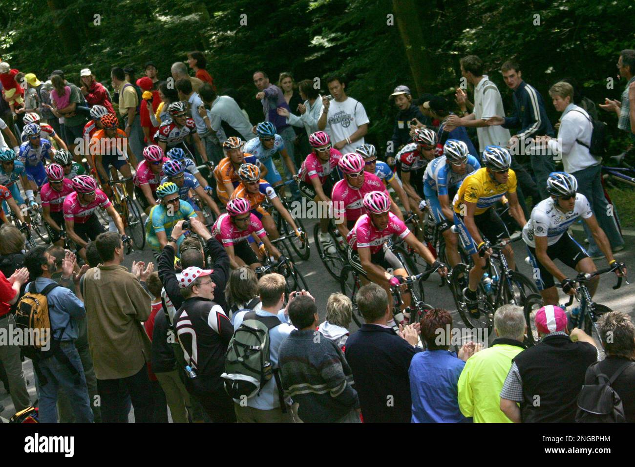Spectators urge riders in the ascent of the Dobel pass near Dobel