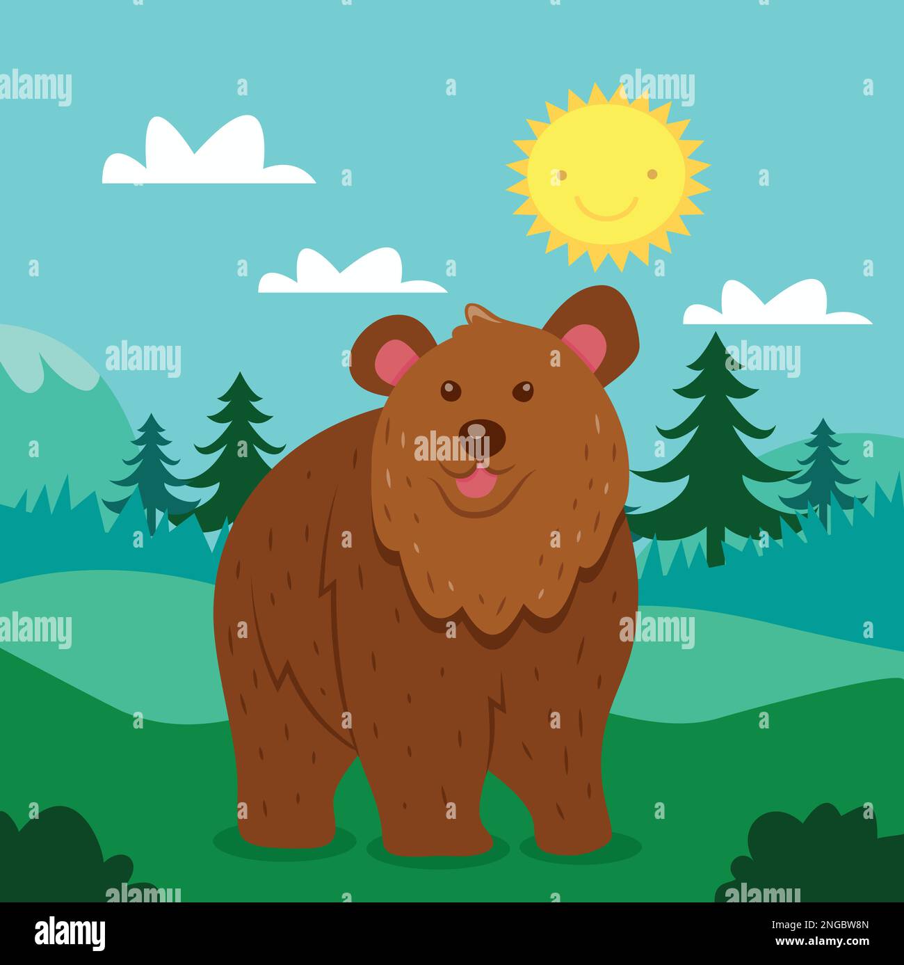 A cartoon vector illustration of a cute bear in the wild Stock Vector ...