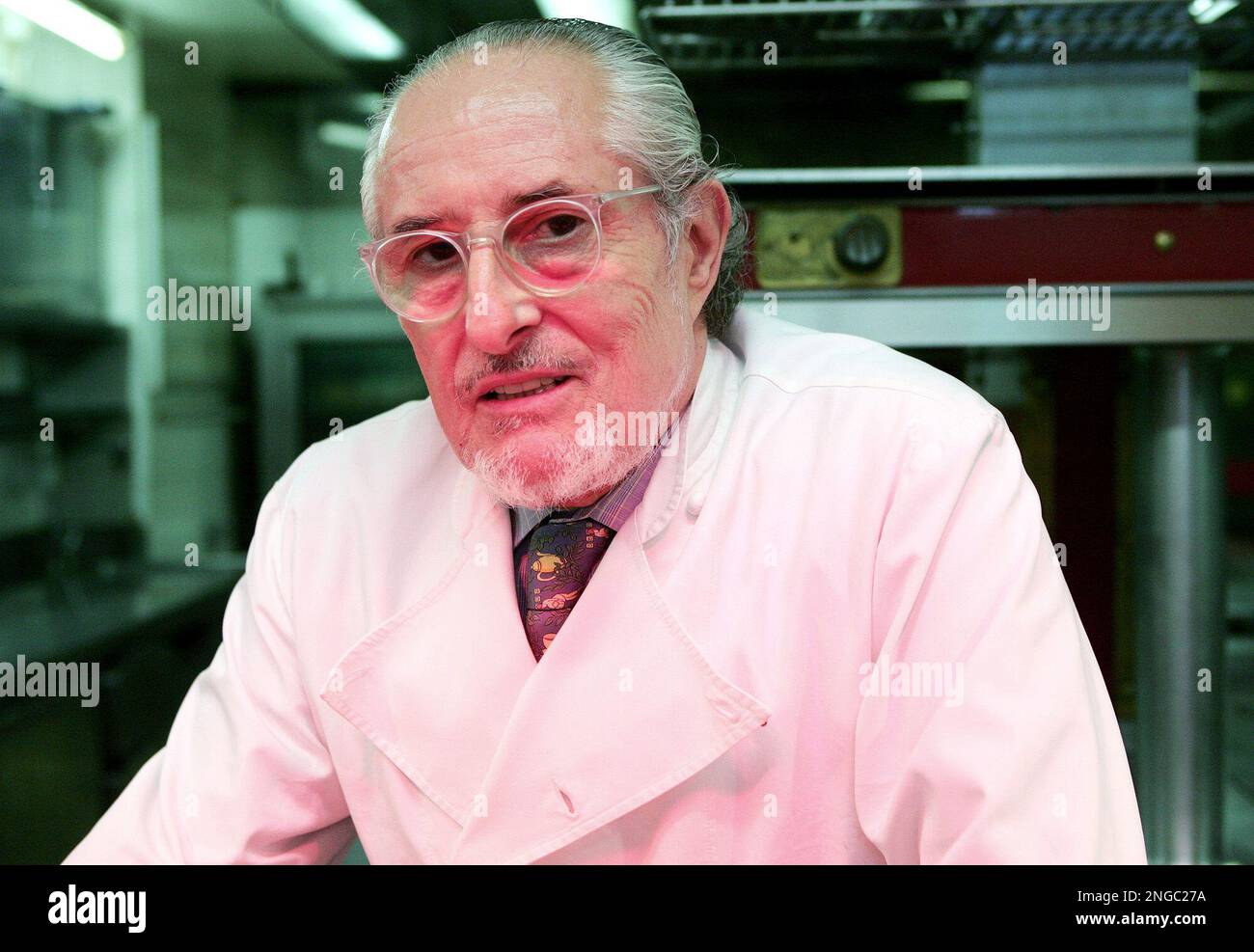 Top French chef Alain Senderens, 65, is photographed in the kitchen of his  Parisian restaurant Lucas Carton, Friday, May 20, 2005. Senderens said he  was giving up his top rating of three