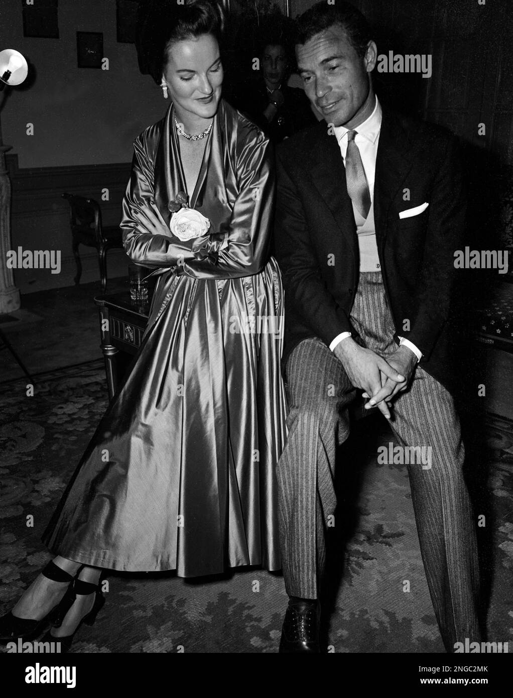 tobacco heiress doris duke American Tobacco Heiress Doris Duke and her husband to be Porfirio Rubirosa  sit on a table prior to their wedding Sept. 1, 1947 in Paris, France. (AP  Photo Stock Photo