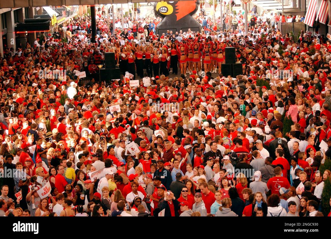 Louisville basketball fans are seen in downtown Louisville, Ky., during