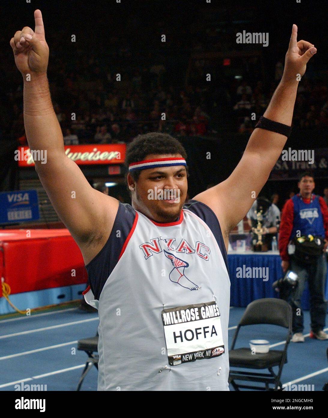Reese Hoffa reacts after winning the Men's Shot Put with a distance of