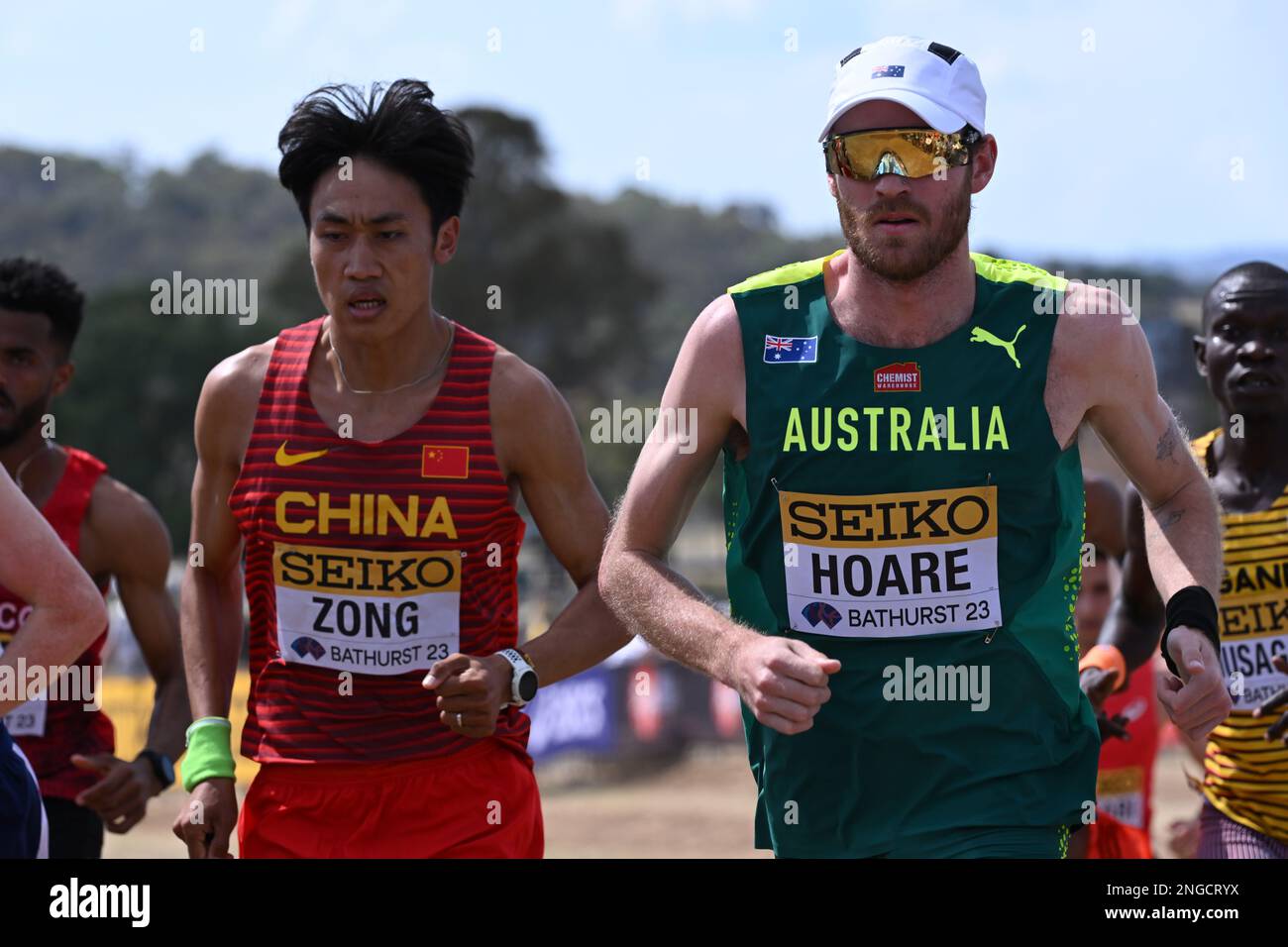 Ollie Hoare of Australia leads the pack at the start of the Mixed Relay