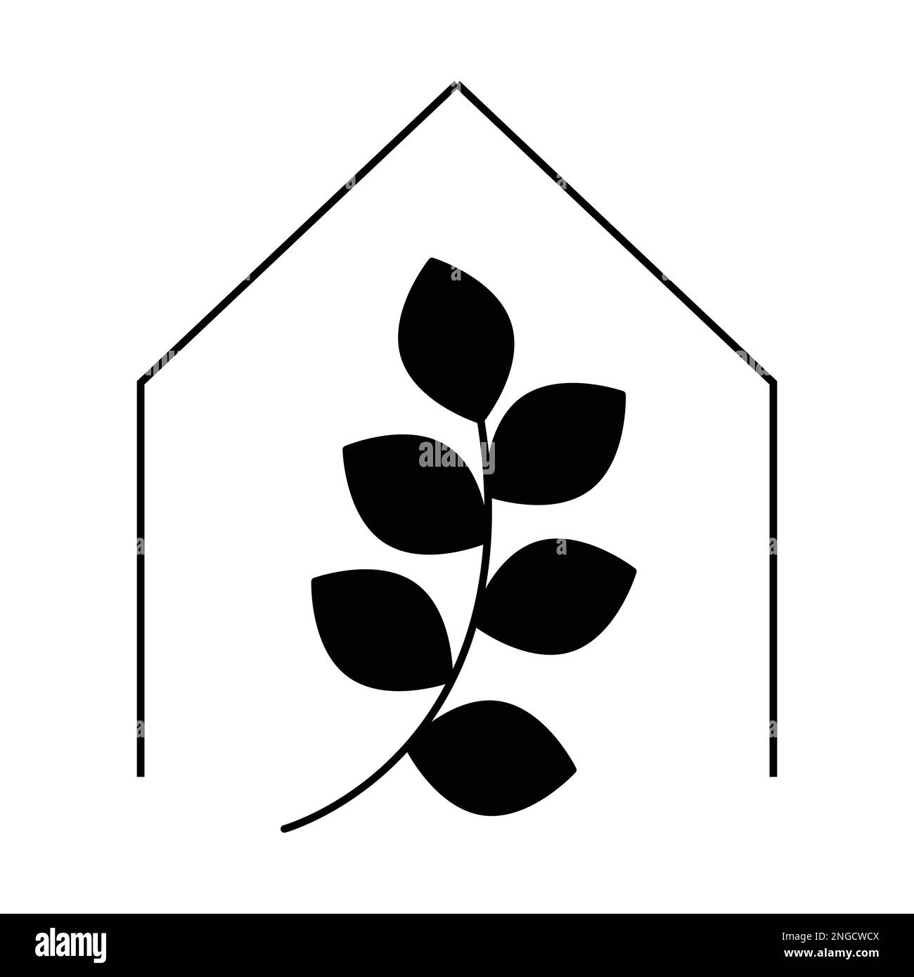 House and leaves vector icon. Luxury real estate icon. Flat logo design. Stock Vector