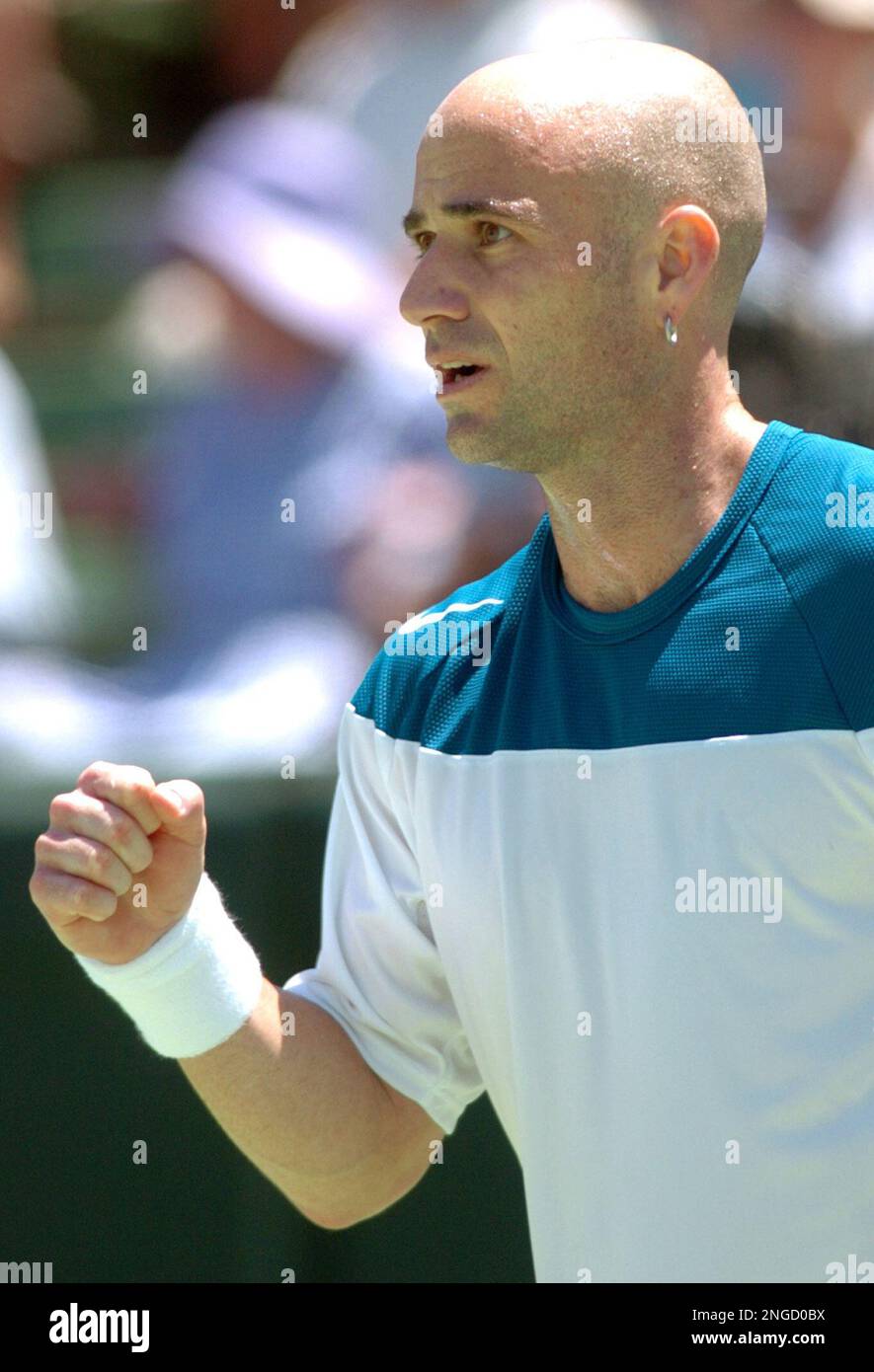 United States' Andre Agassi celebrates after his match against Nicolas