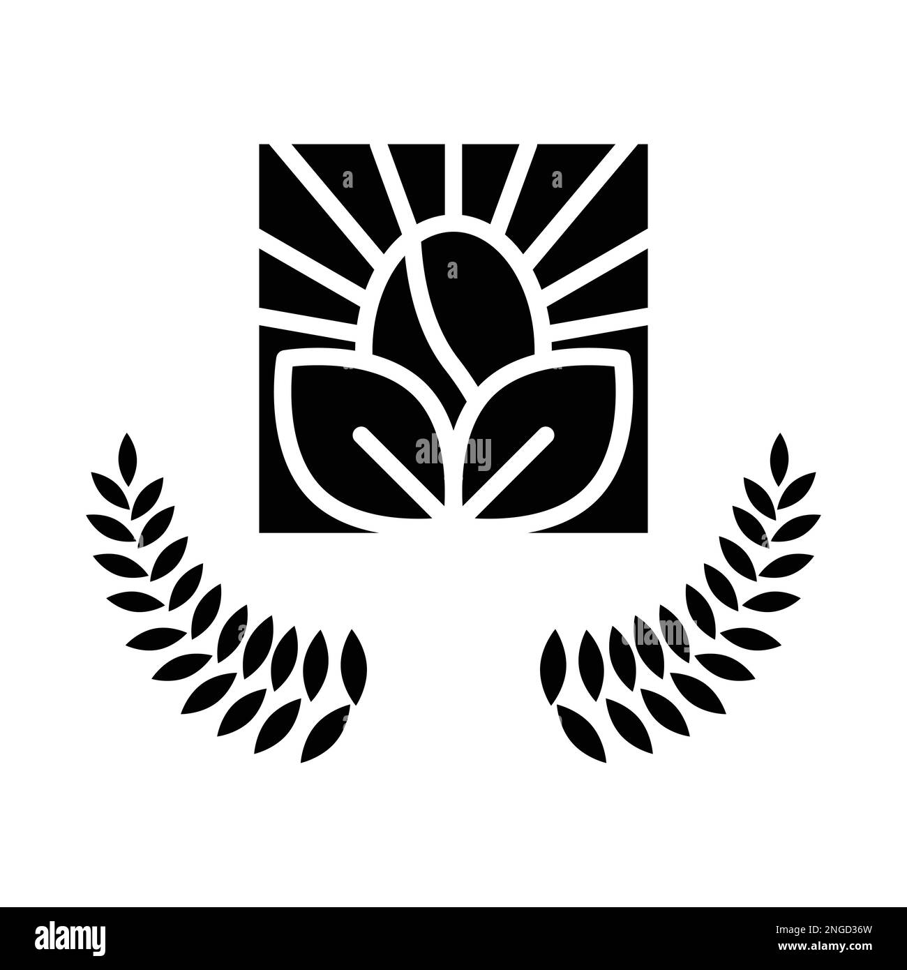 Coffee bean and leaves luxury icon. Flat icon design for cafe Stock