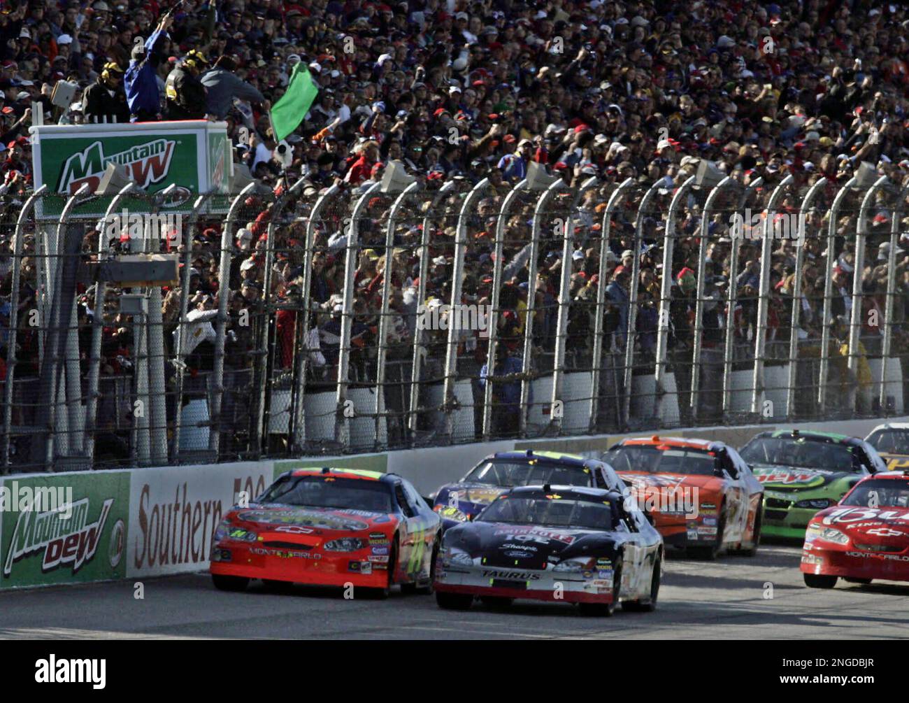 The Green flag marks the start of the Nascar Mountain Dew Southern 500