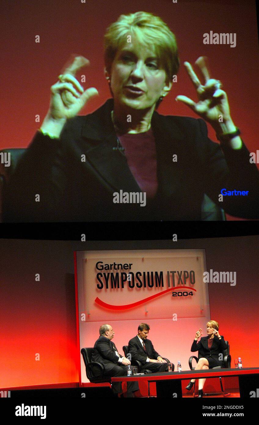 Hewlett Packard CEO Carly Fiorina delivers her speech during keynote