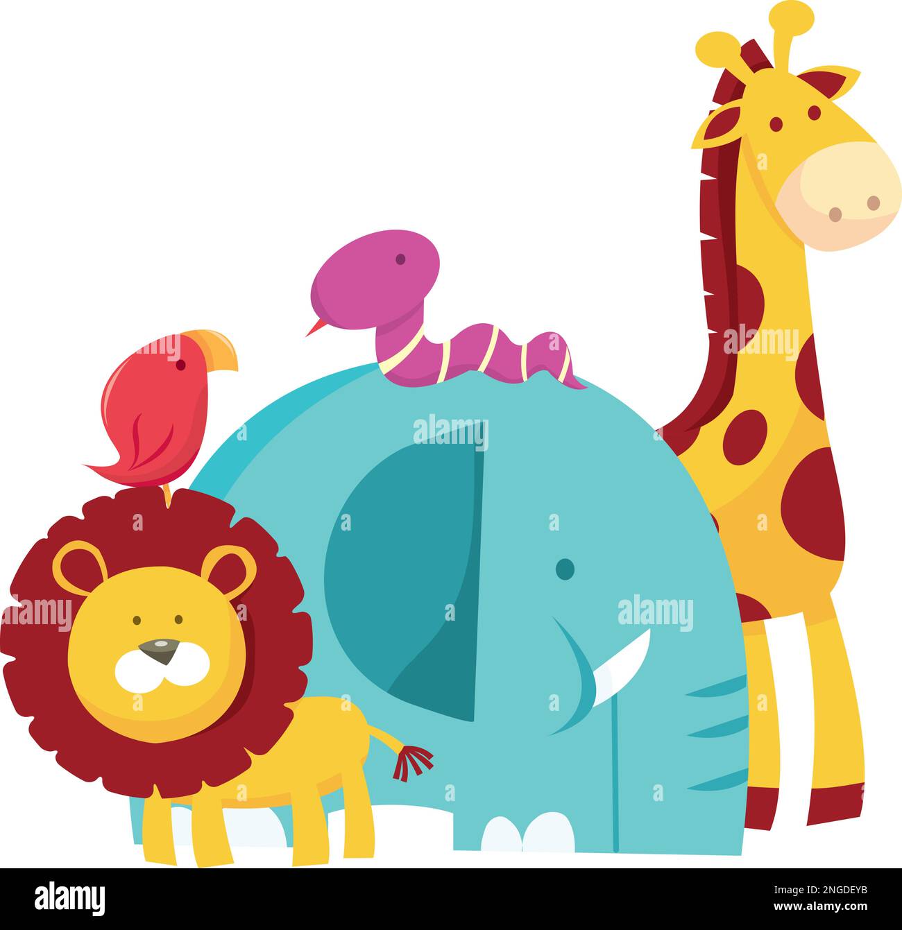 A cartoon vector illustration of a group of safari animals Stock Vector ...