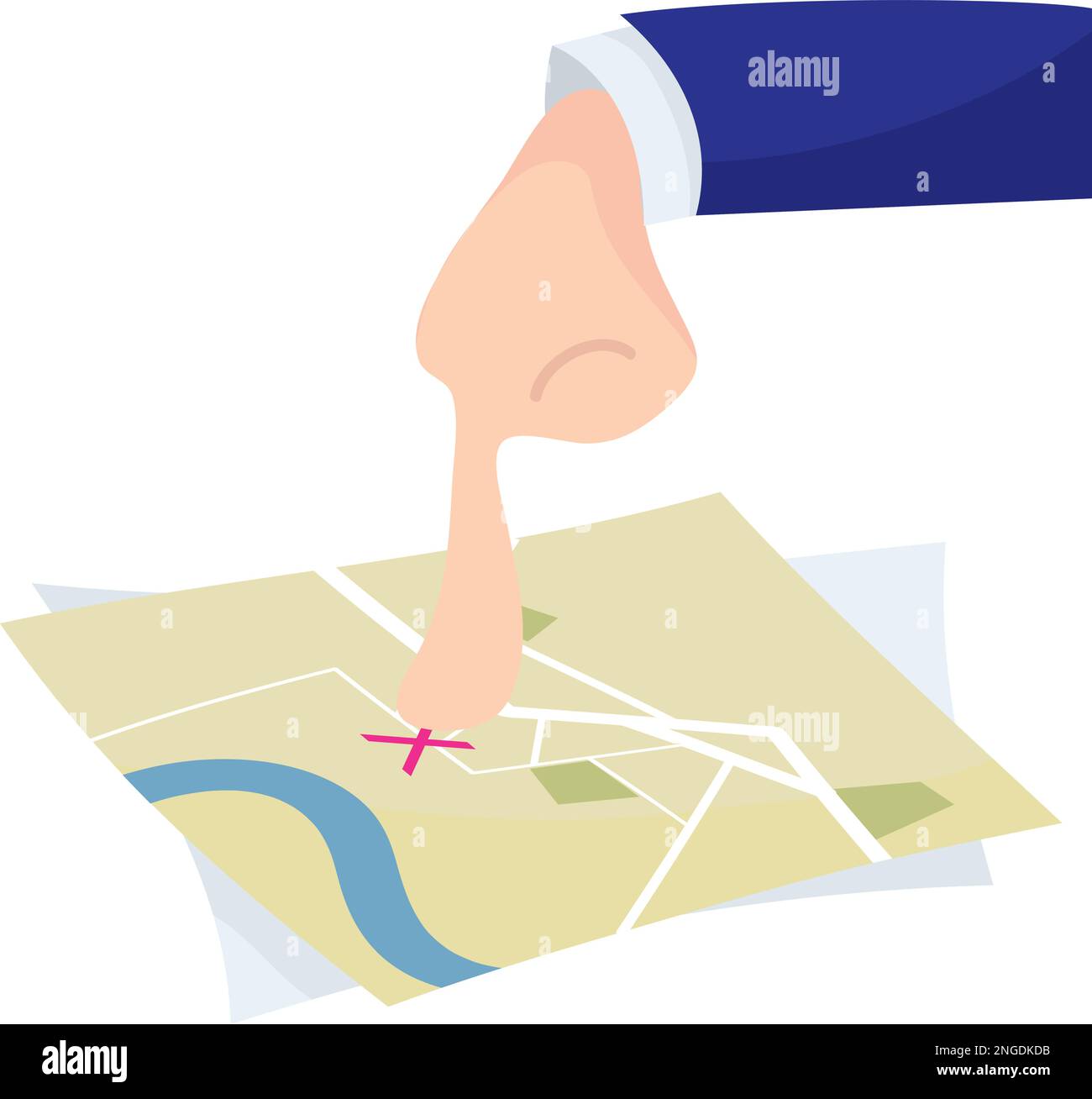 A cartoon vector illustration depicting a hand pinpointing a location 