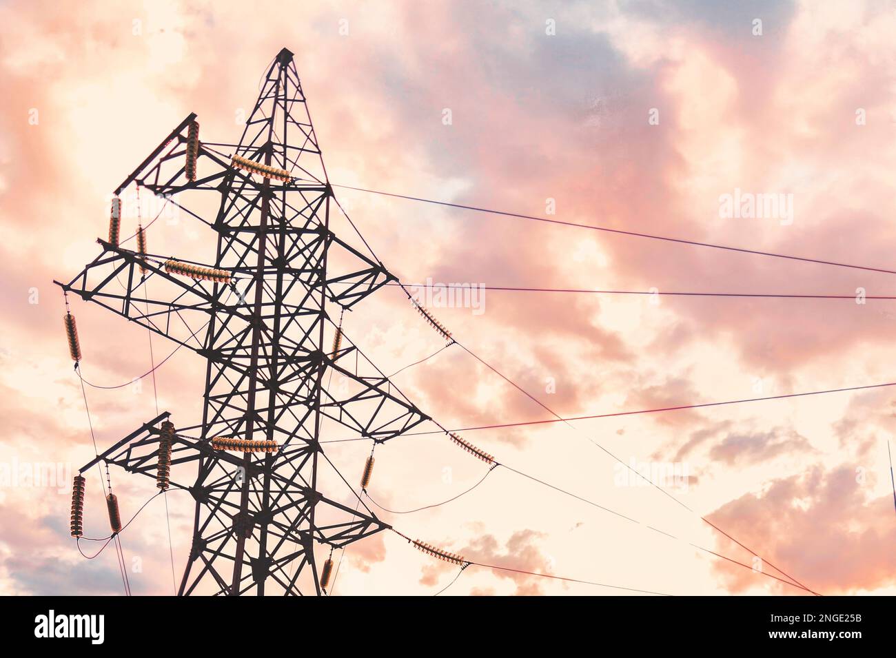 highvoltage power transmission tower in Ukraine on sky background