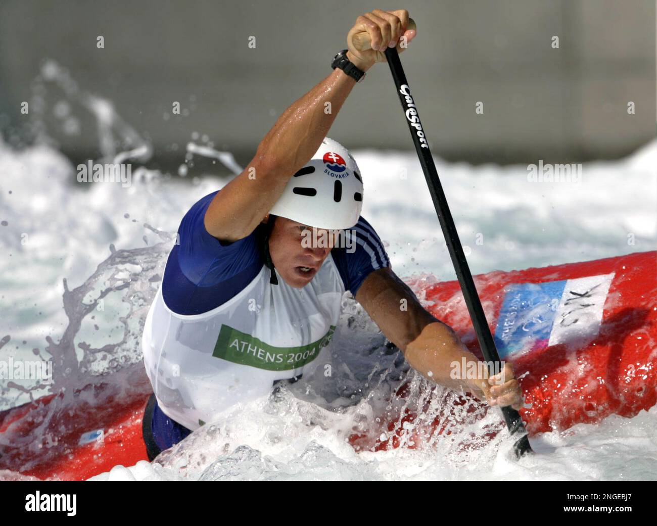 Slovakias Michal Martikan competes in the C1 mens canoe single category semifinal at the Olympic Canoe-Kayak slalom venue of the Helliniko Sports Complex in Athens during the 2004 Olympic Games , Wednesday