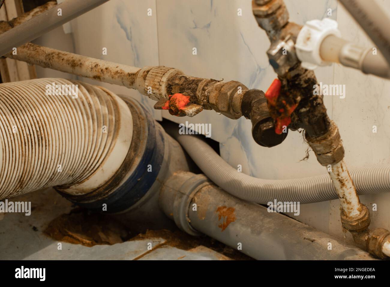 water pipe with taps in the bathroom, repair of the faucet in the