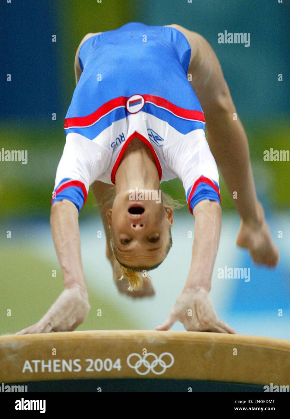 Svetlana Khorkina of Russia competes in the vault during the women's