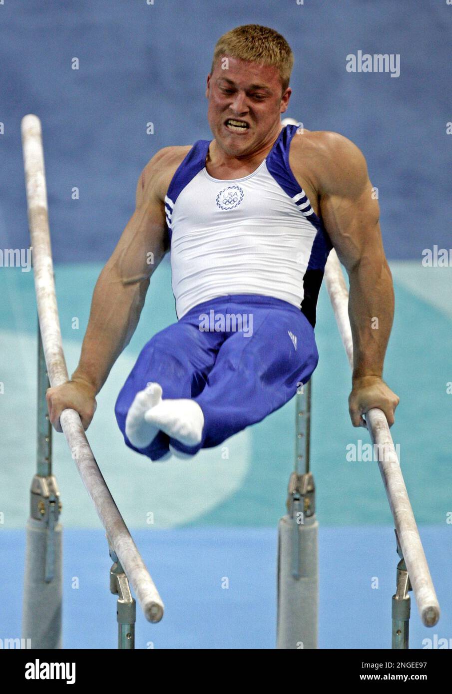 Jason Gatson of the United States competes in the parallel bars during