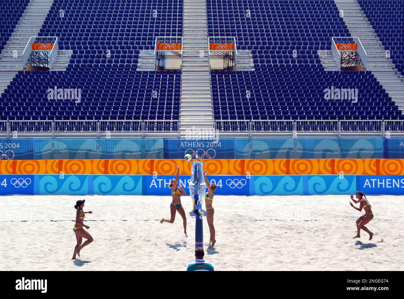 The women's Australian beach volleyball team train at the Olympic Beach ...